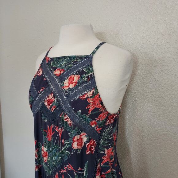 Roxy Navy Tropical Floral Print Tank Dress Size L - Picture 5 of 15